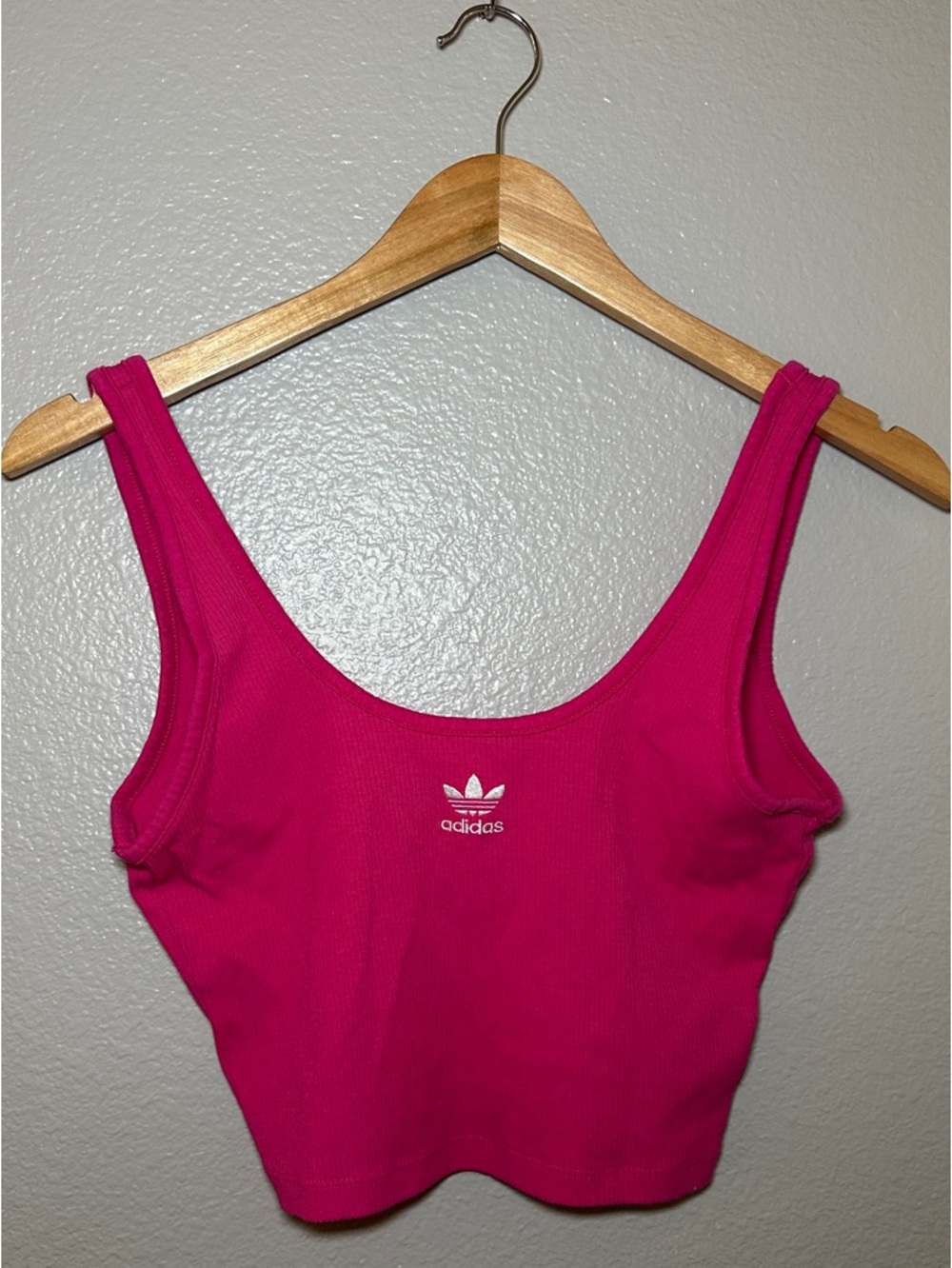 adidas Hot Pink Cropped Tank with White Trefoil